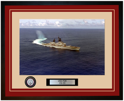 USS FOX CG-33 Framed Navy Ship Photo Burgundy