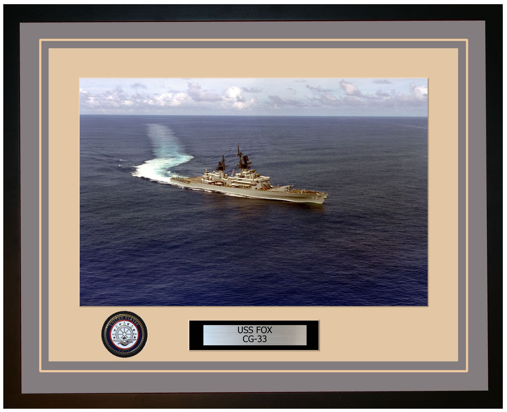 USS FOX CG-33 Framed Navy Ship Photo Grey