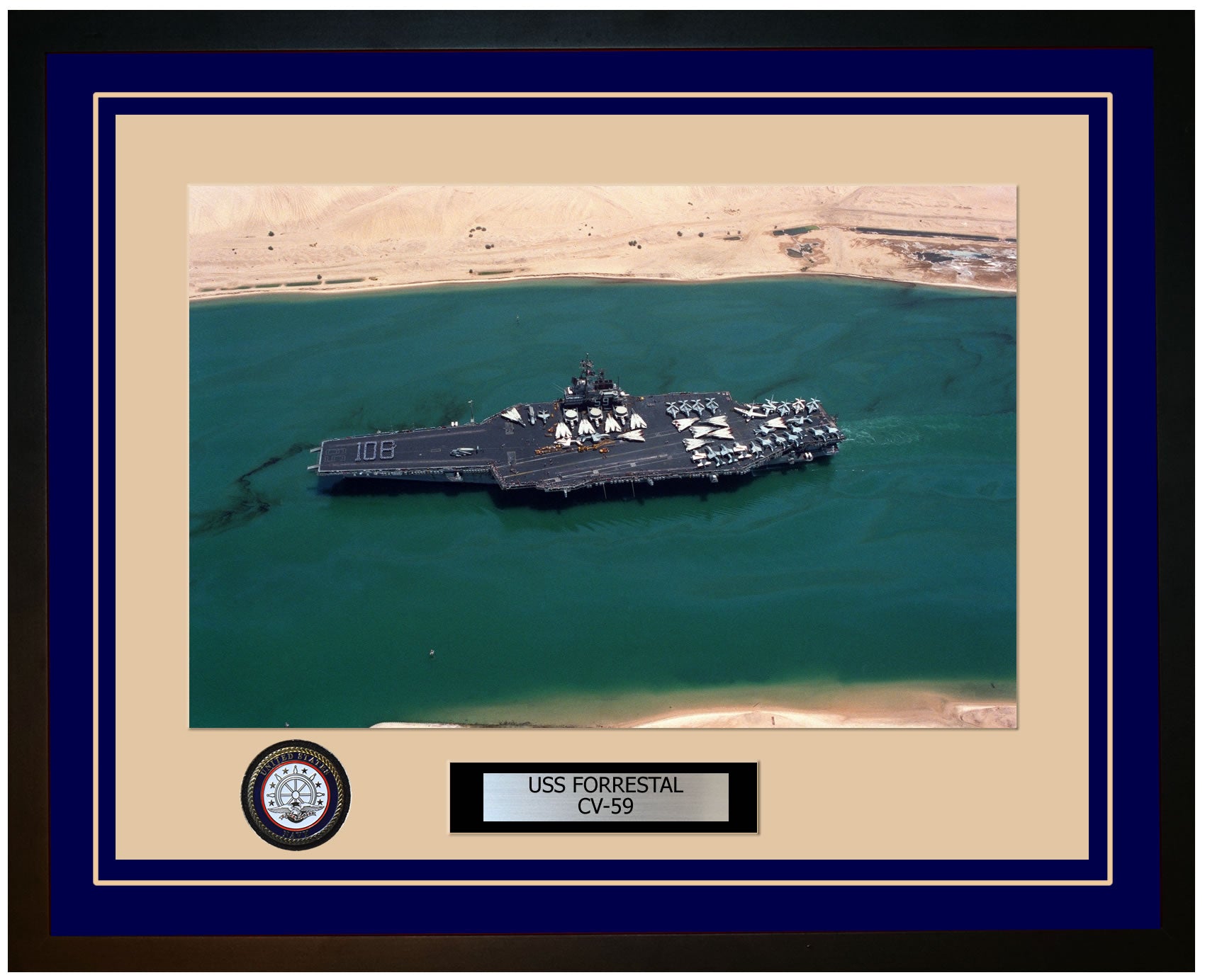 USS FORRESTAL CV-59 Framed Navy Ship Photo Blue