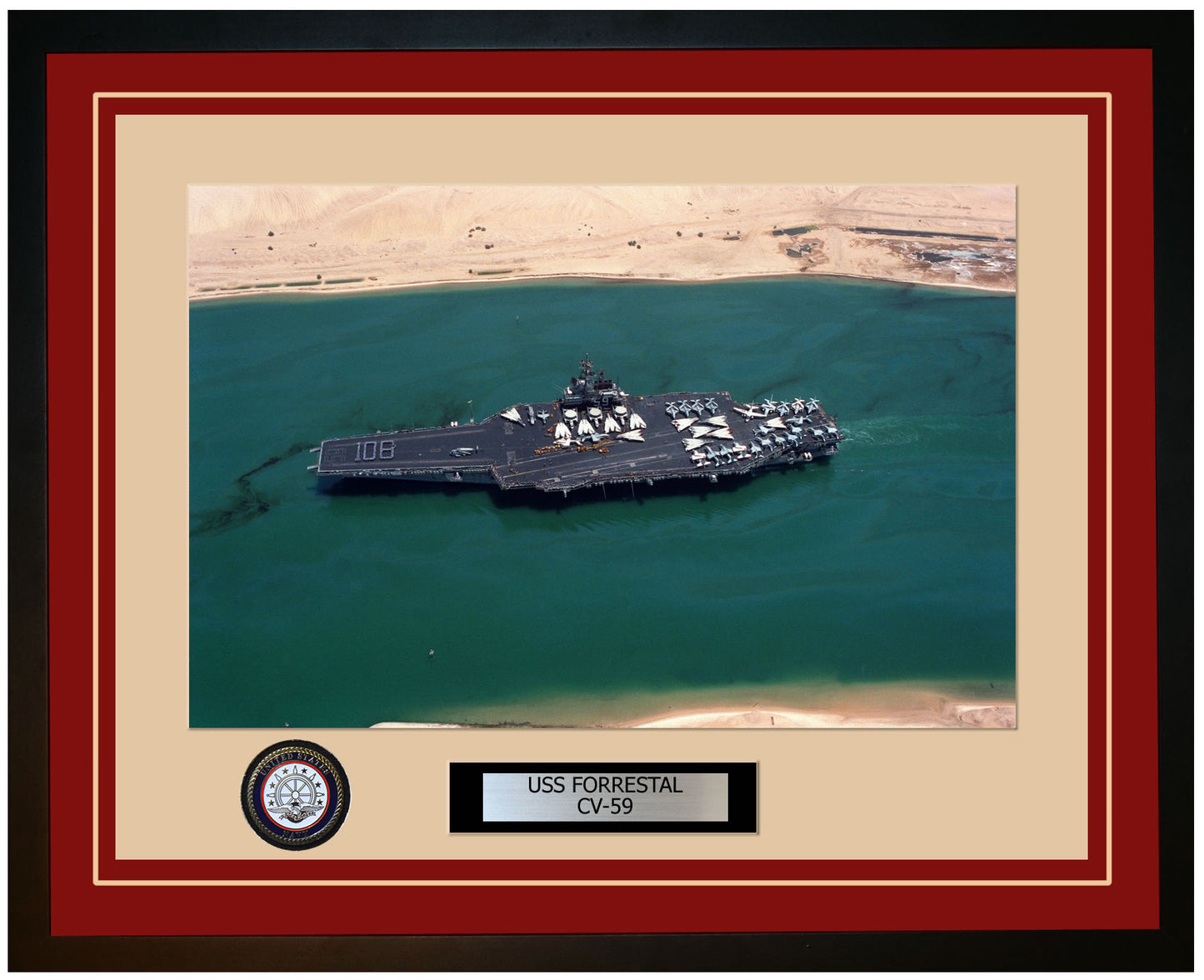 USS FORRESTAL CV-59 Framed Navy Ship Photo Burgundy