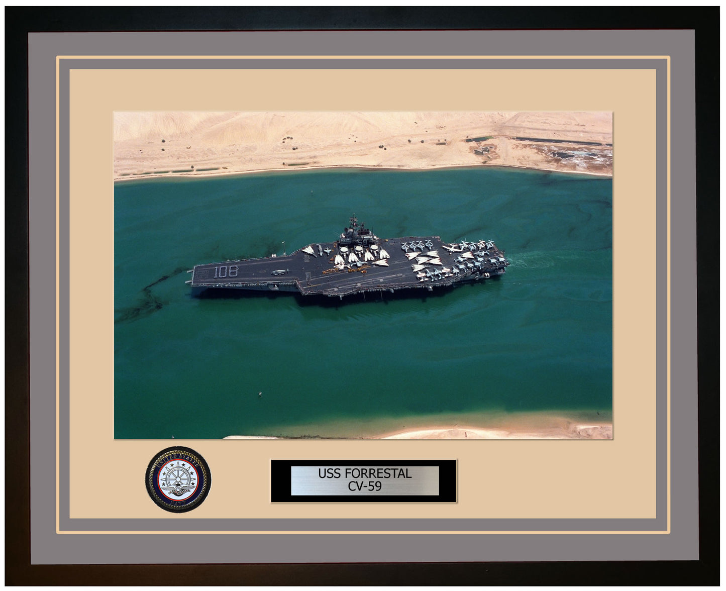 USS FORRESTAL CV-59 Framed Navy Ship Photo Grey