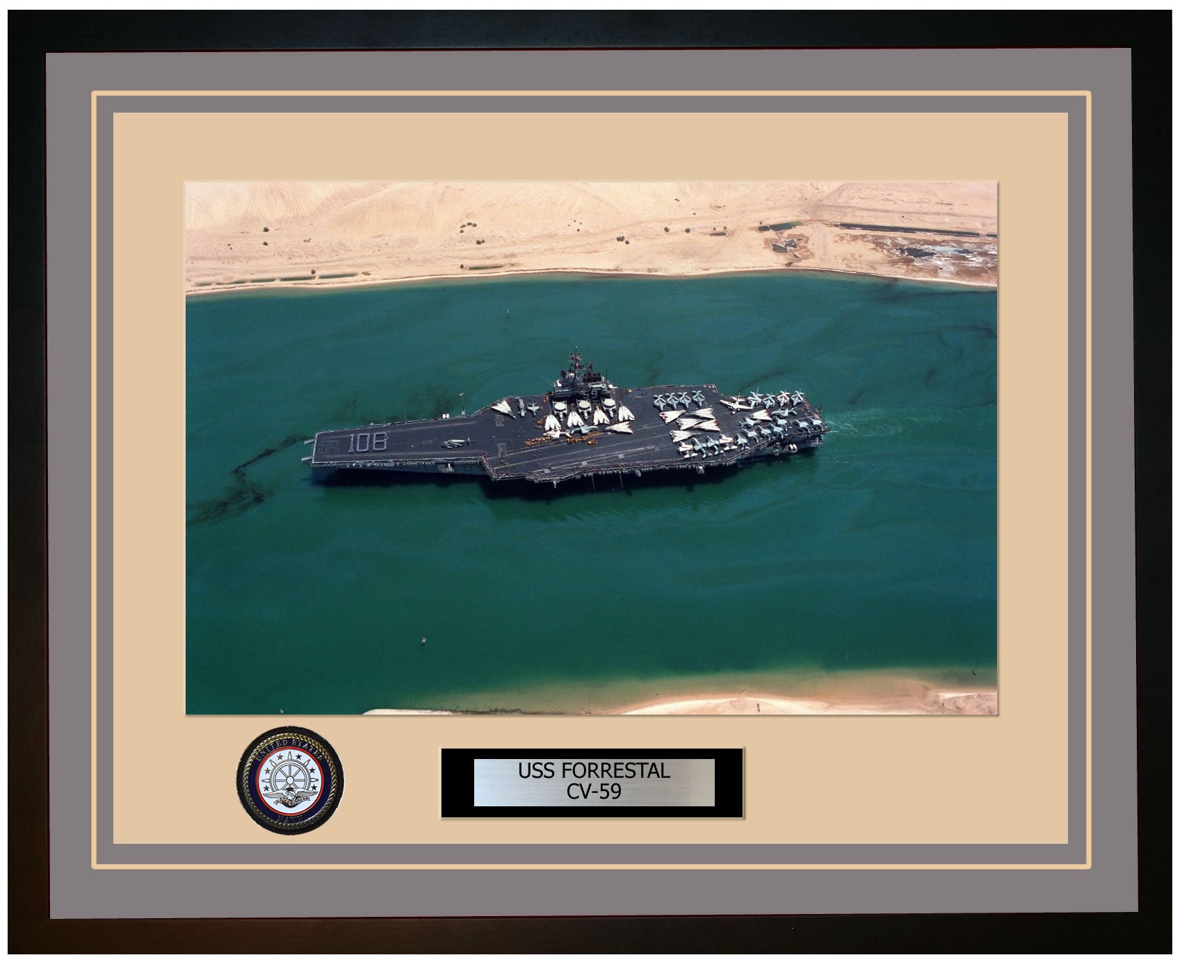USS FORRESTAL CV-59 Framed Navy Ship Photo Grey