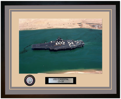 USS FORRESTAL CV-59 Framed Navy Ship Photo Grey