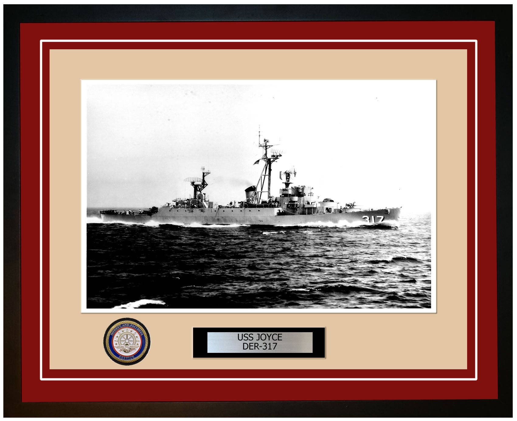 USS Joyce DER-317 Framed Navy Ship Photo Burgundy