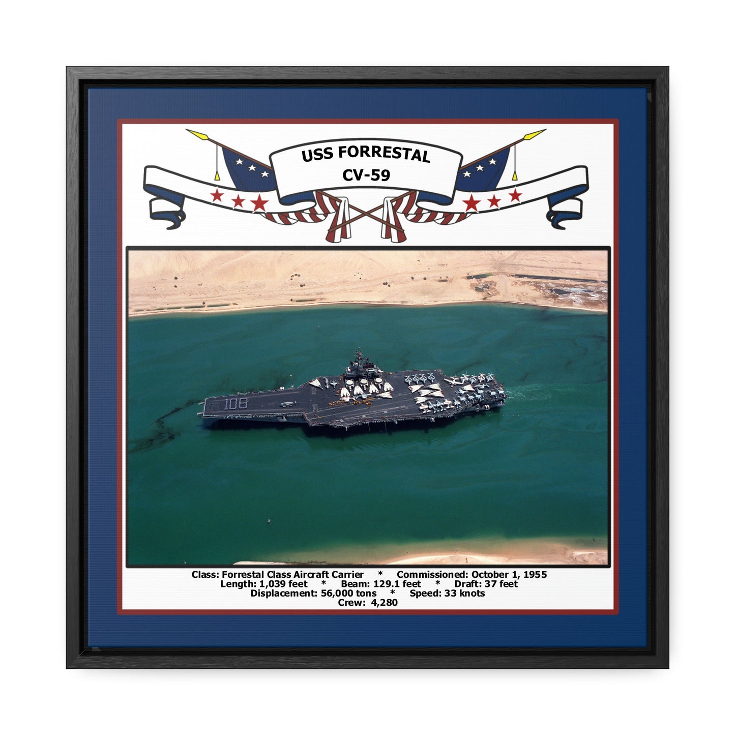 USS Forrestal CV-59 Navy Floating Frame Photo Front View