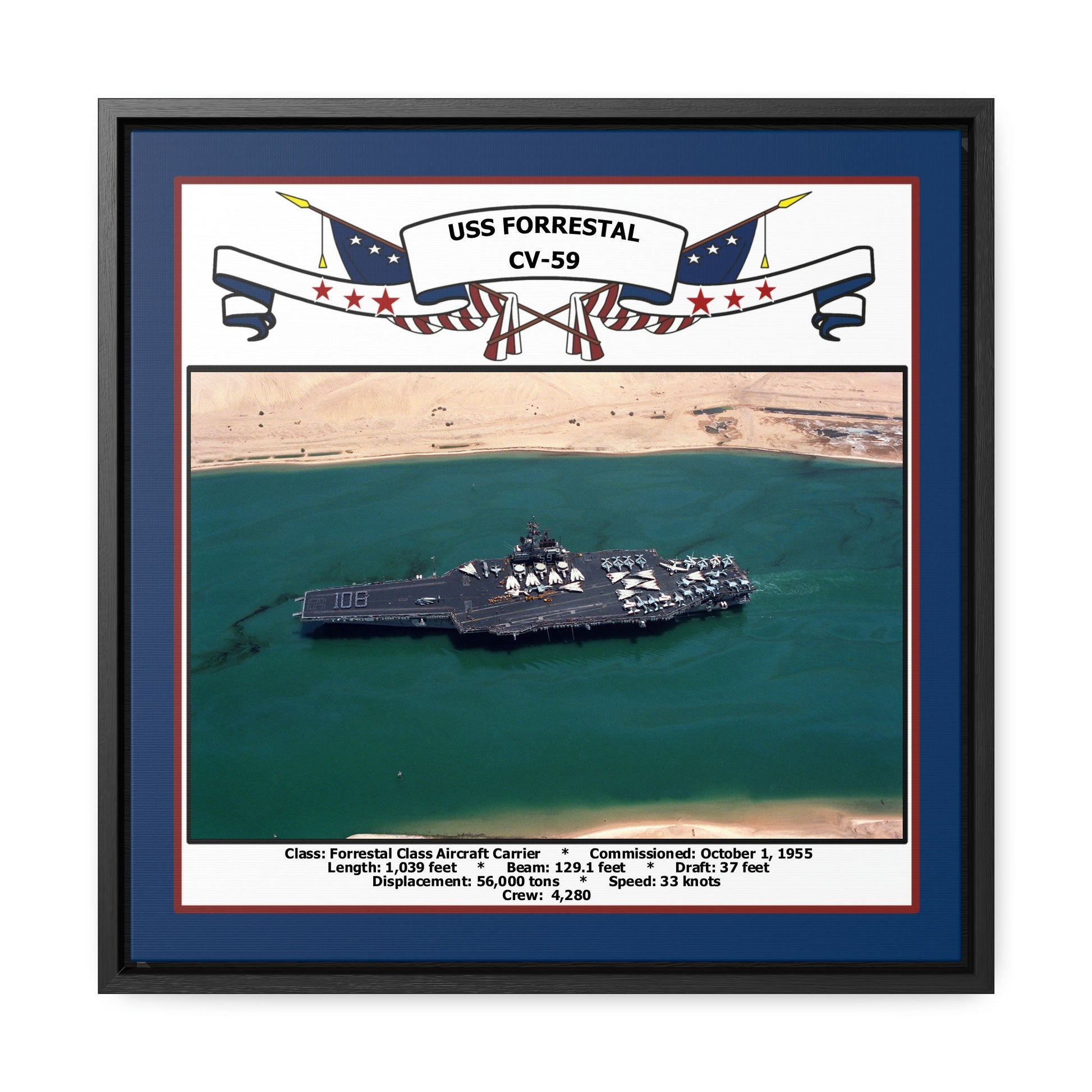 USS Forrestal CV-59 Navy Floating Frame Photo Front View