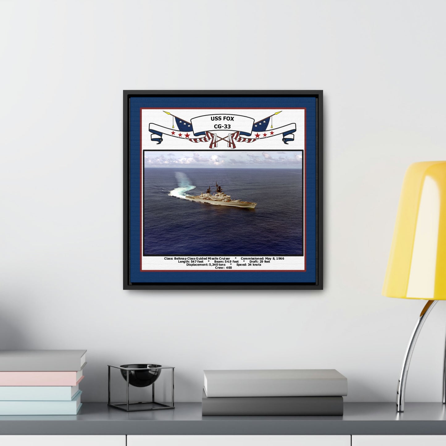 USS Fox CG-33 Navy Floating Frame Photo Desk View