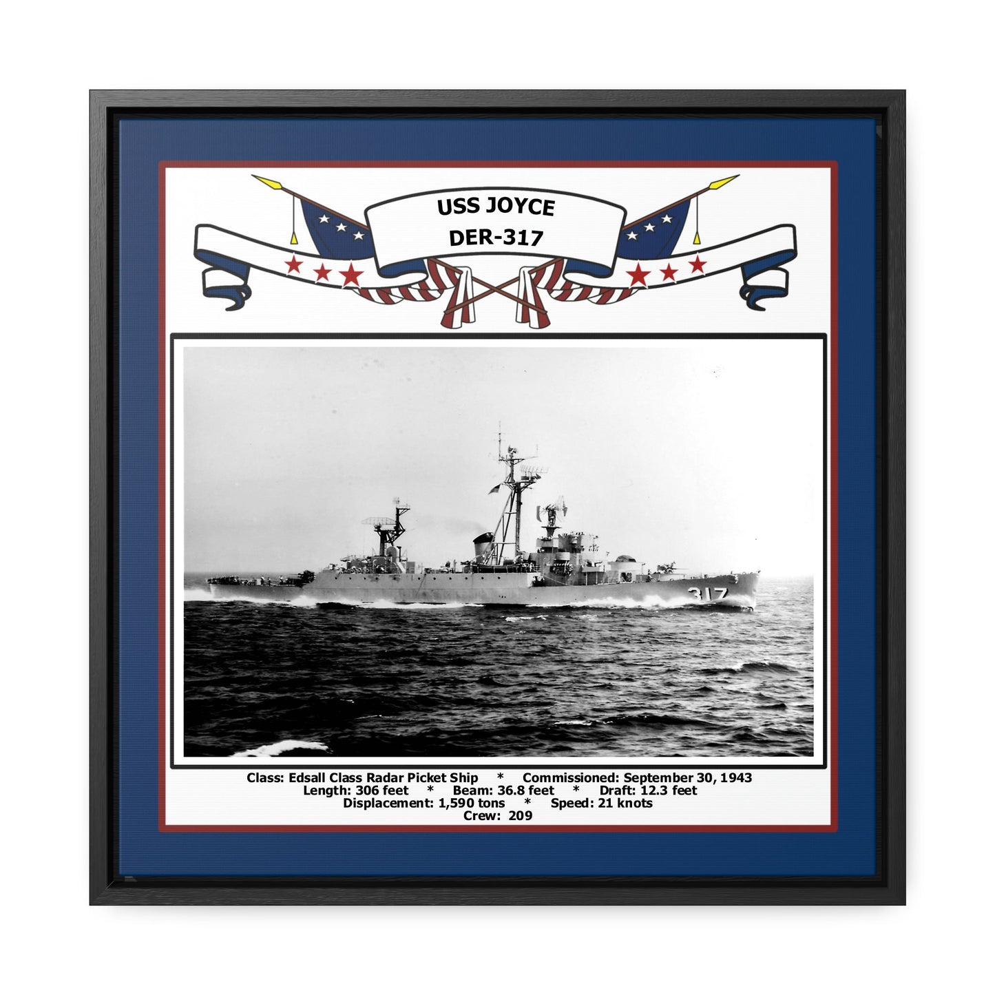 USS Joyce DER-317 Navy Floating Frame Photo Front View