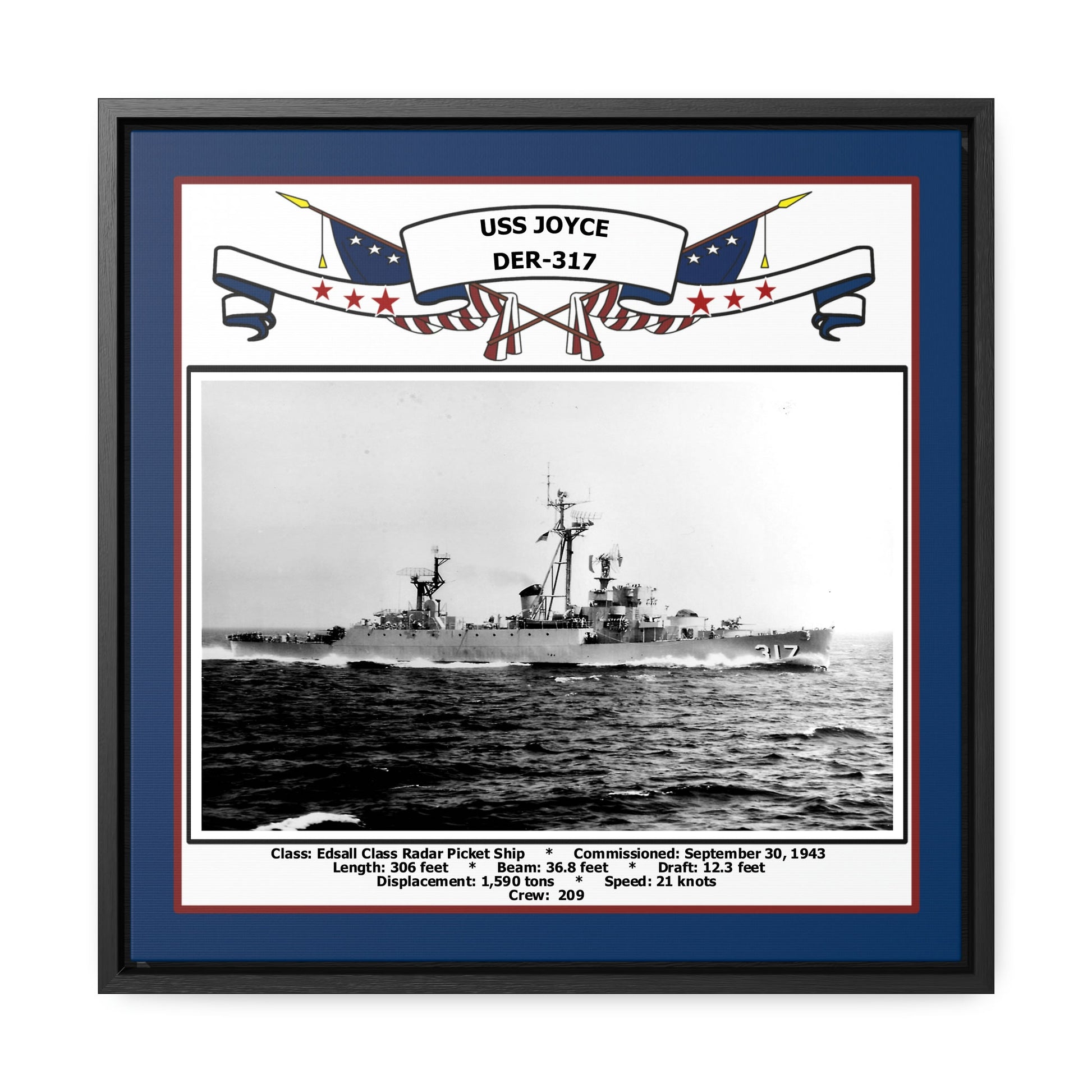 USS Joyce DER-317 Navy Floating Frame Photo Front View