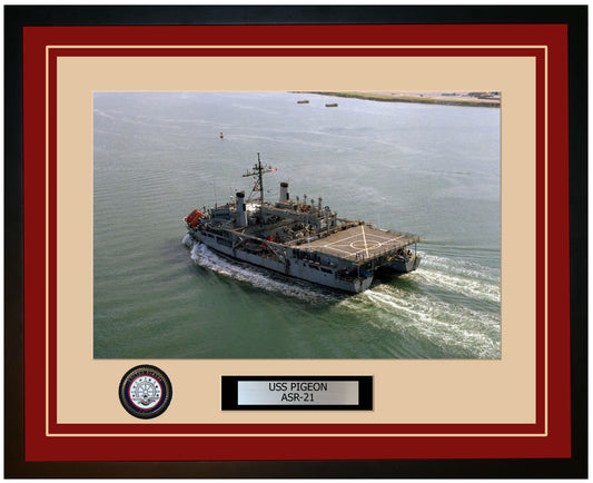 USS PIGEON ASR-21 Framed Navy Ship Photo Burgundy