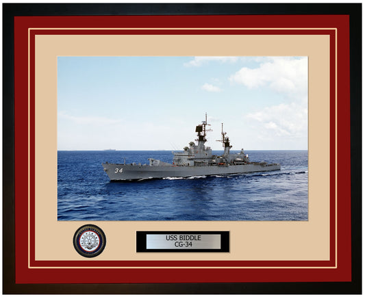 USS BIDDLE CG-34 Framed Navy Ship Photo Burgundy