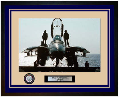 USS FORRESTAL CV-59 Framed Navy Ship Photo Blue
