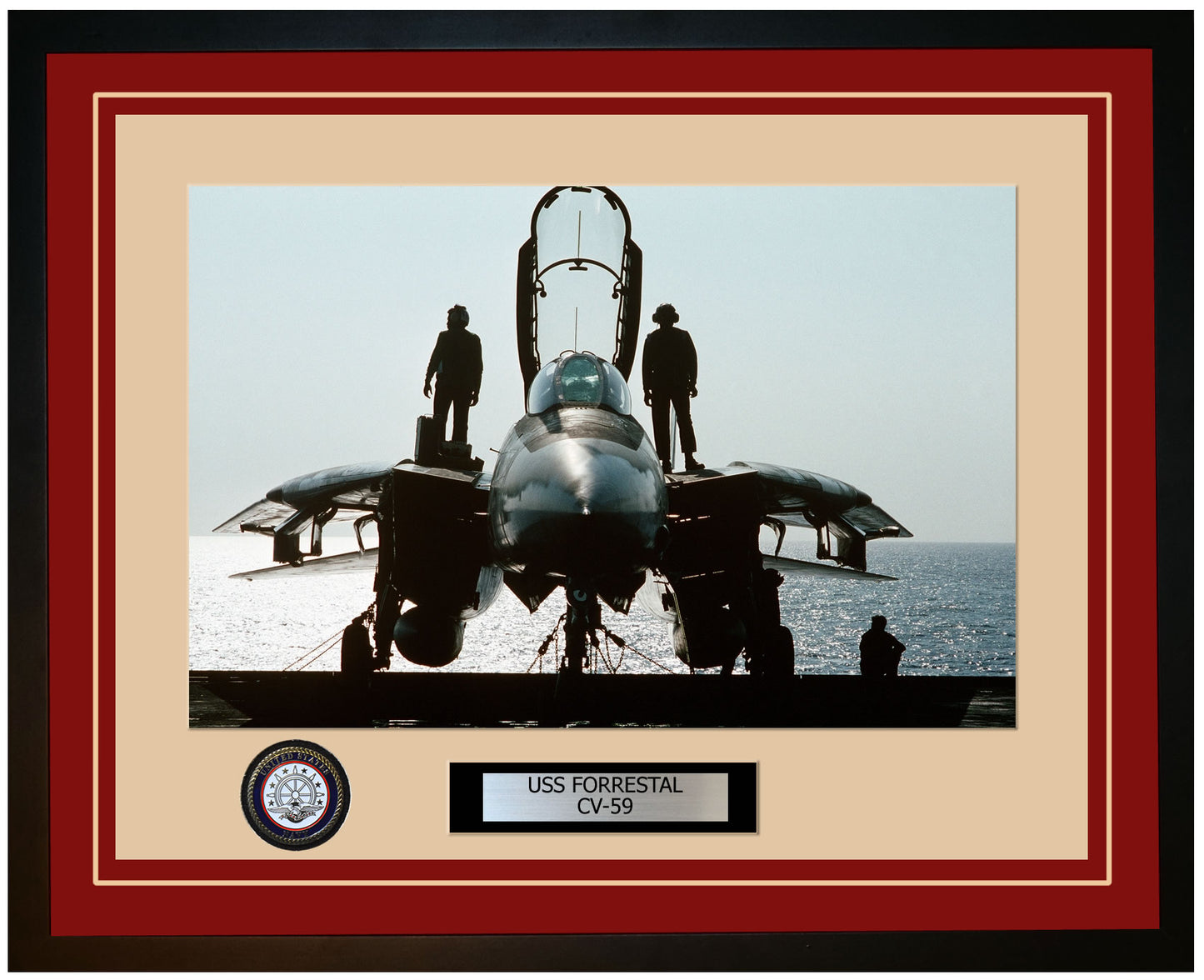USS FORRESTAL CV-59 Framed Navy Ship Photo Burgundy
