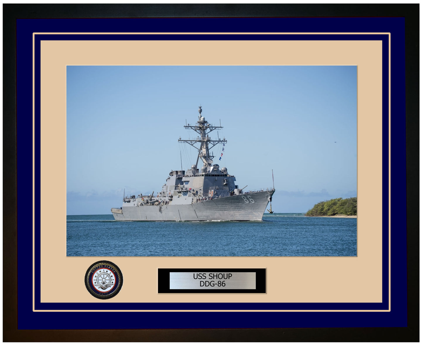 USS SHOUP DDG-86 Framed Navy Ship Photo Blue