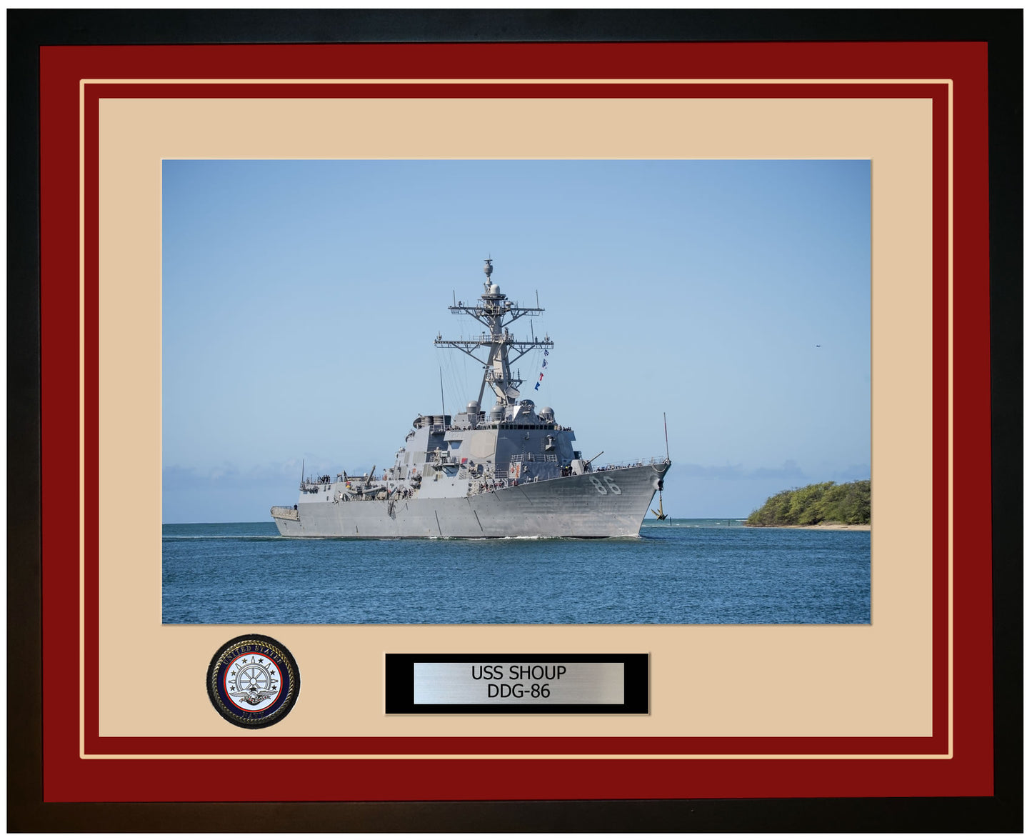 USS SHOUP DDG-86 Framed Navy Ship Photo Burgundy