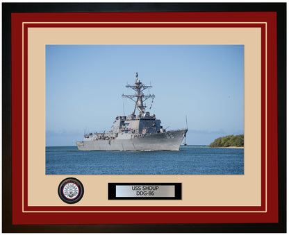 USS SHOUP DDG-86 Framed Navy Ship Photo Burgundy