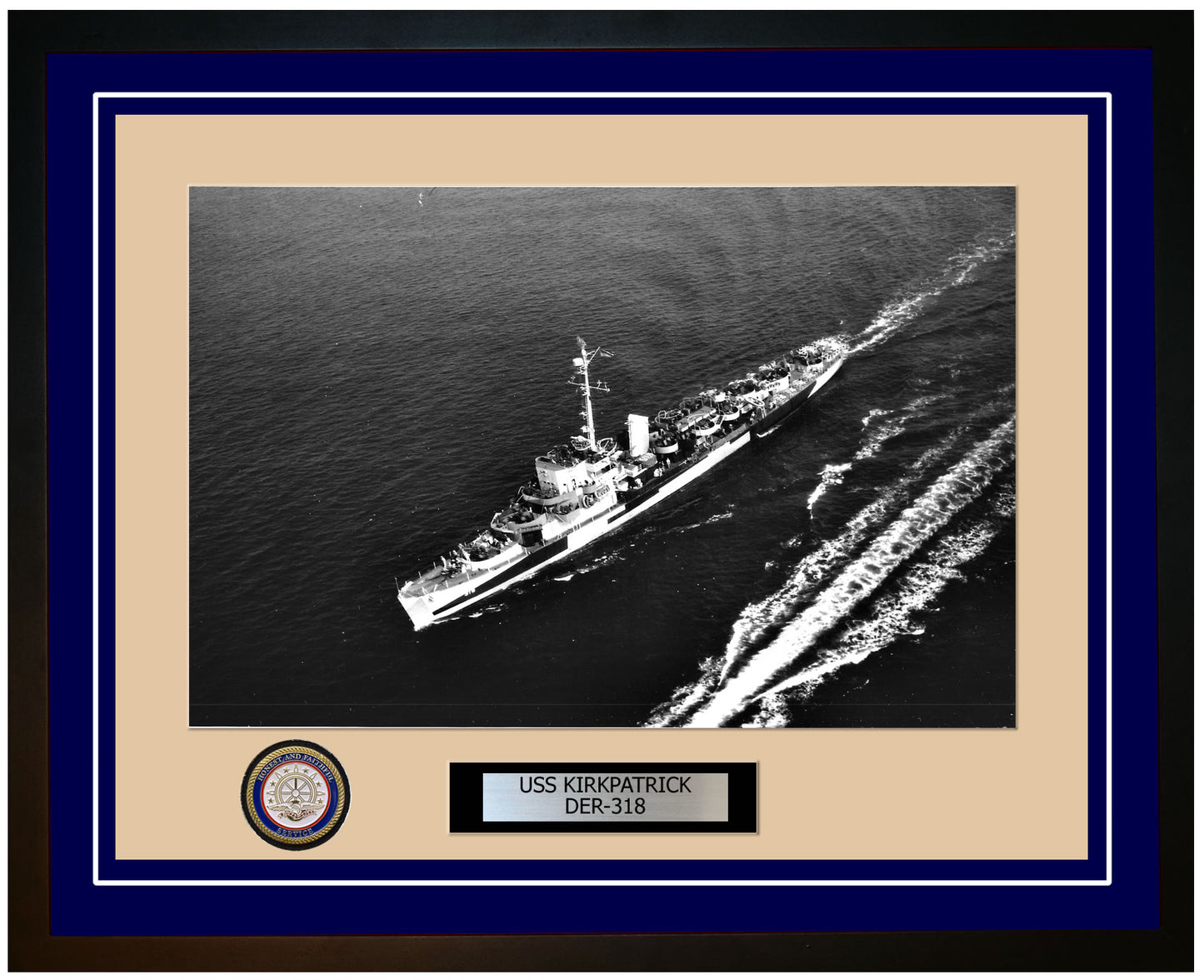 USS Kirkpatrick DER-318 Framed Navy Ship Photo Blue