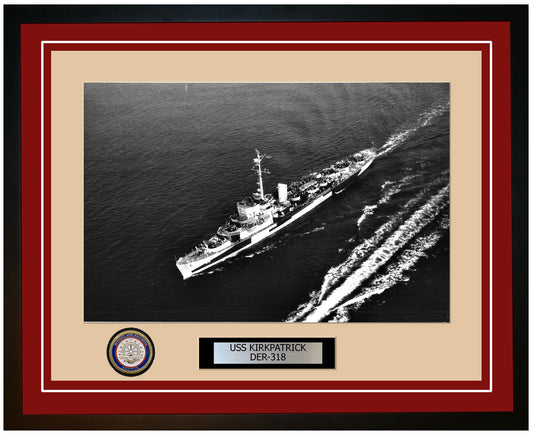 USS Kirkpatrick DER-318 Framed Navy Ship Photo Burgundy
