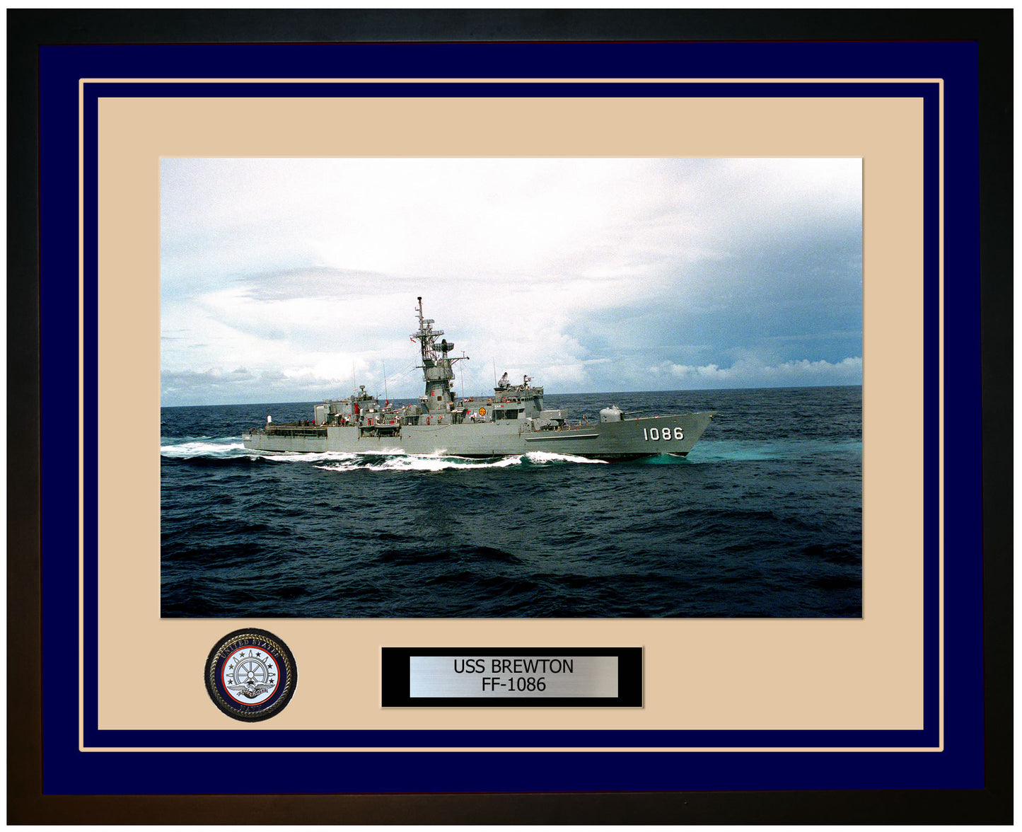 USS BREWTON FF-1086 Framed Navy Ship Photo Blue