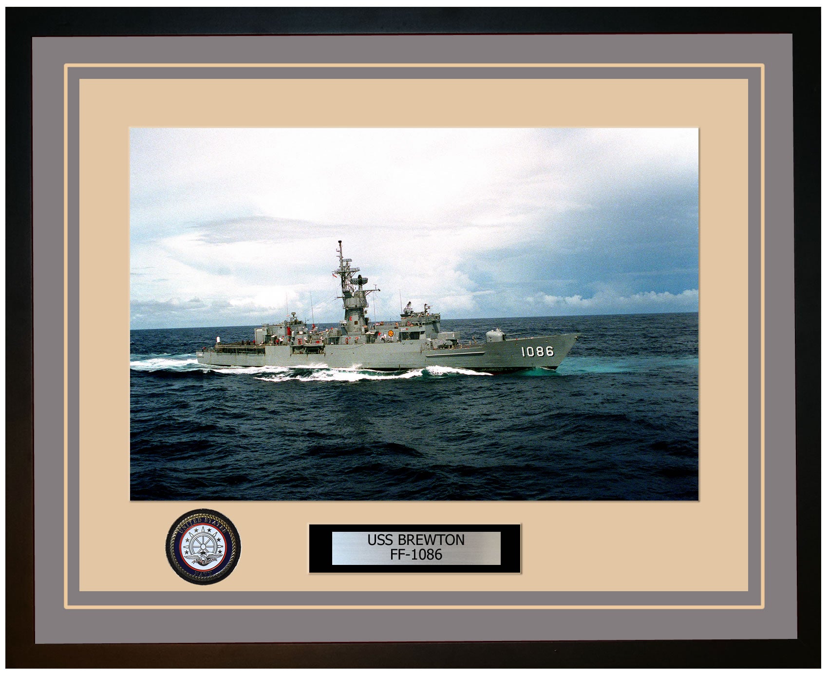 USS BREWTON FF-1086 Framed Navy Ship Photo Grey