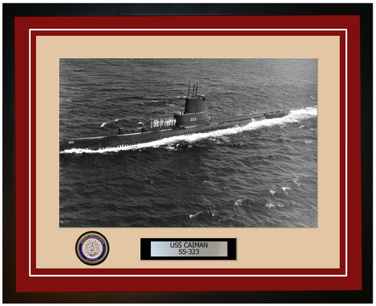 USS Caiman SS-323 Framed Navy Ship Photo Burgundy