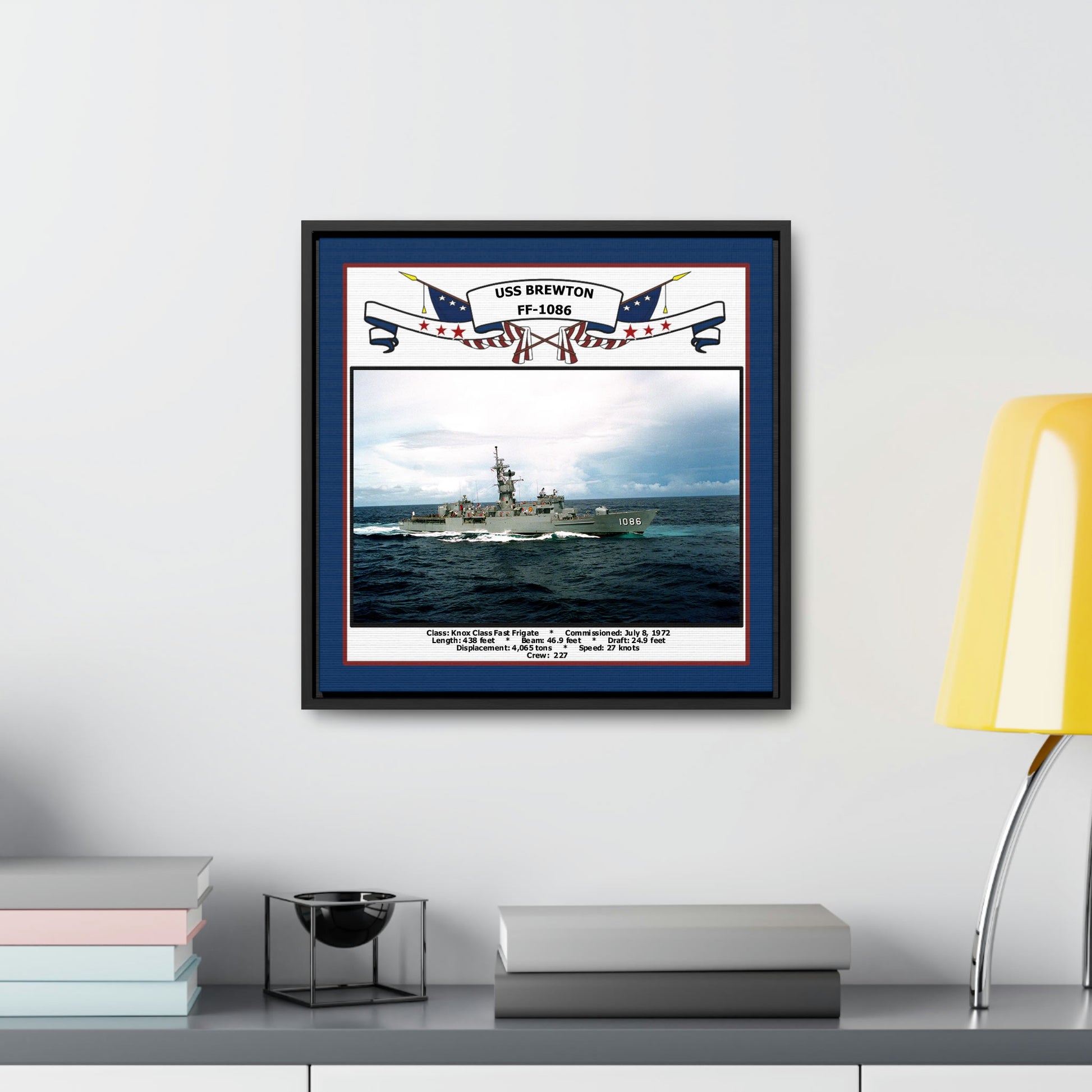 USS Brewton FF-1086 Navy Floating Frame Photo Desk View