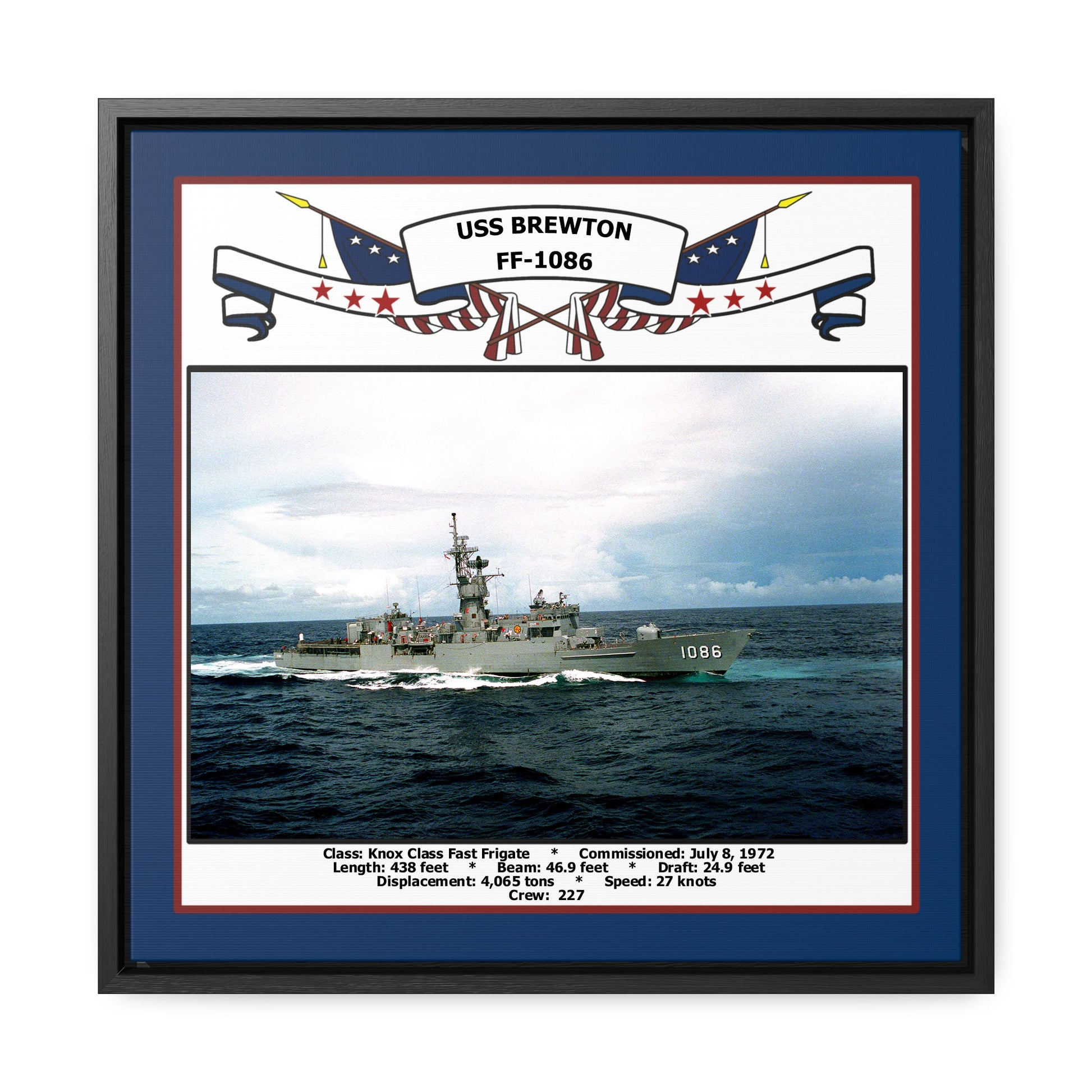 USS Brewton FF-1086 Navy Floating Frame Photo Front View