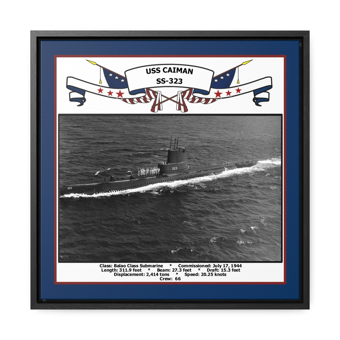 USS Caiman SS-323 Navy Floating Frame Photo Front View