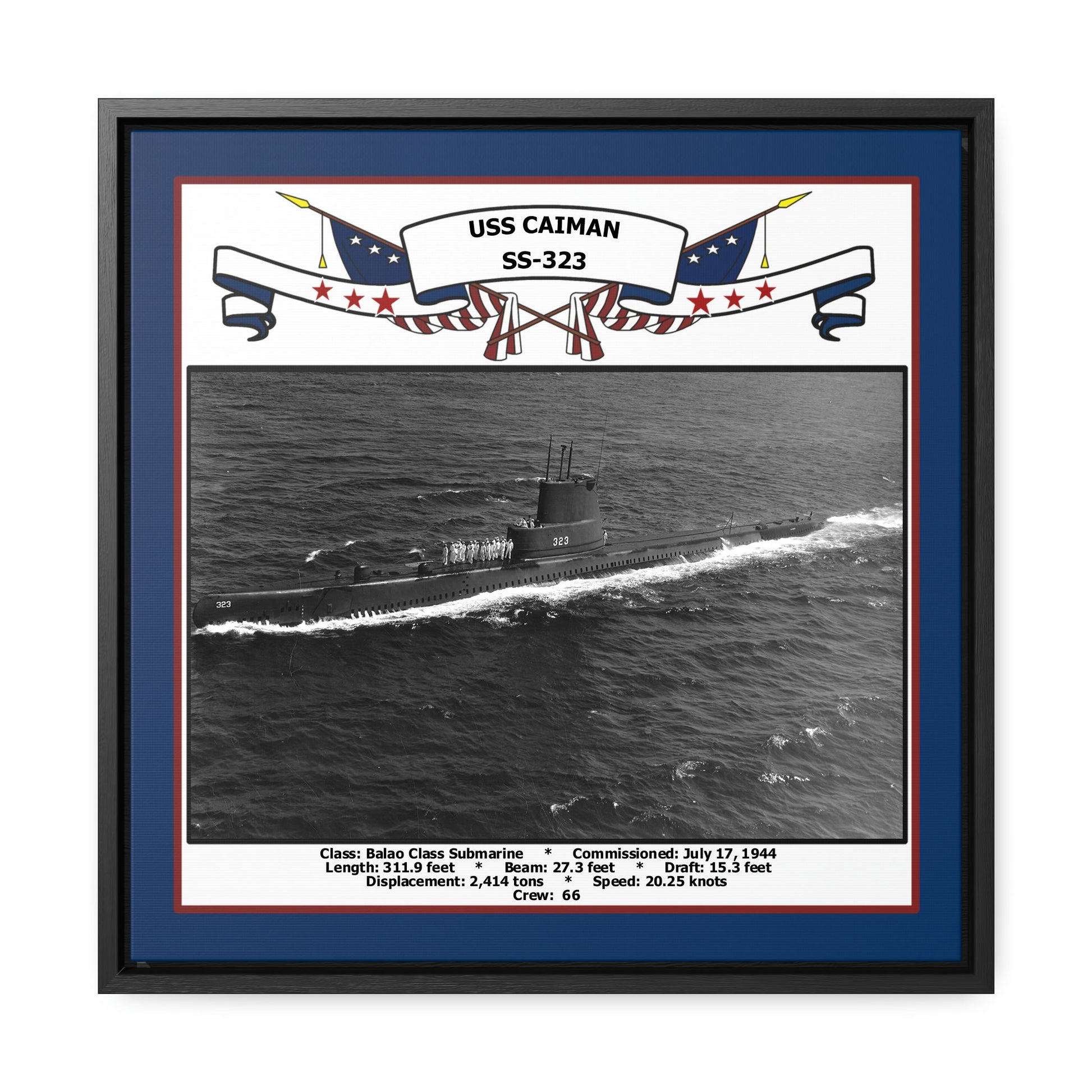 USS Caiman SS-323 Navy Floating Frame Photo Front View