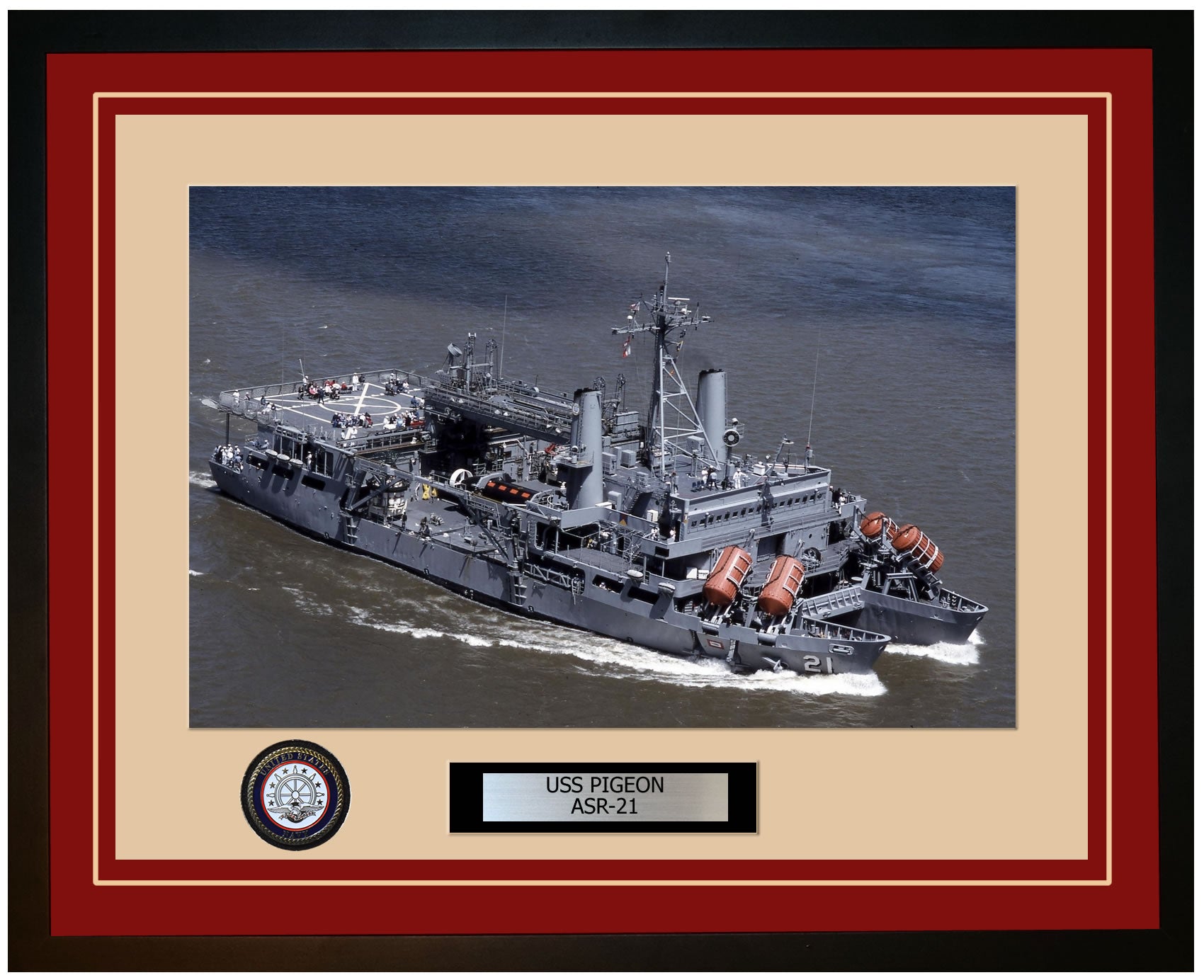 USS PIGEON ASR-21 Framed Navy Ship Photo Burgundy