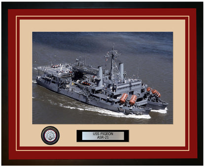 USS PIGEON ASR-21 Framed Navy Ship Photo Burgundy