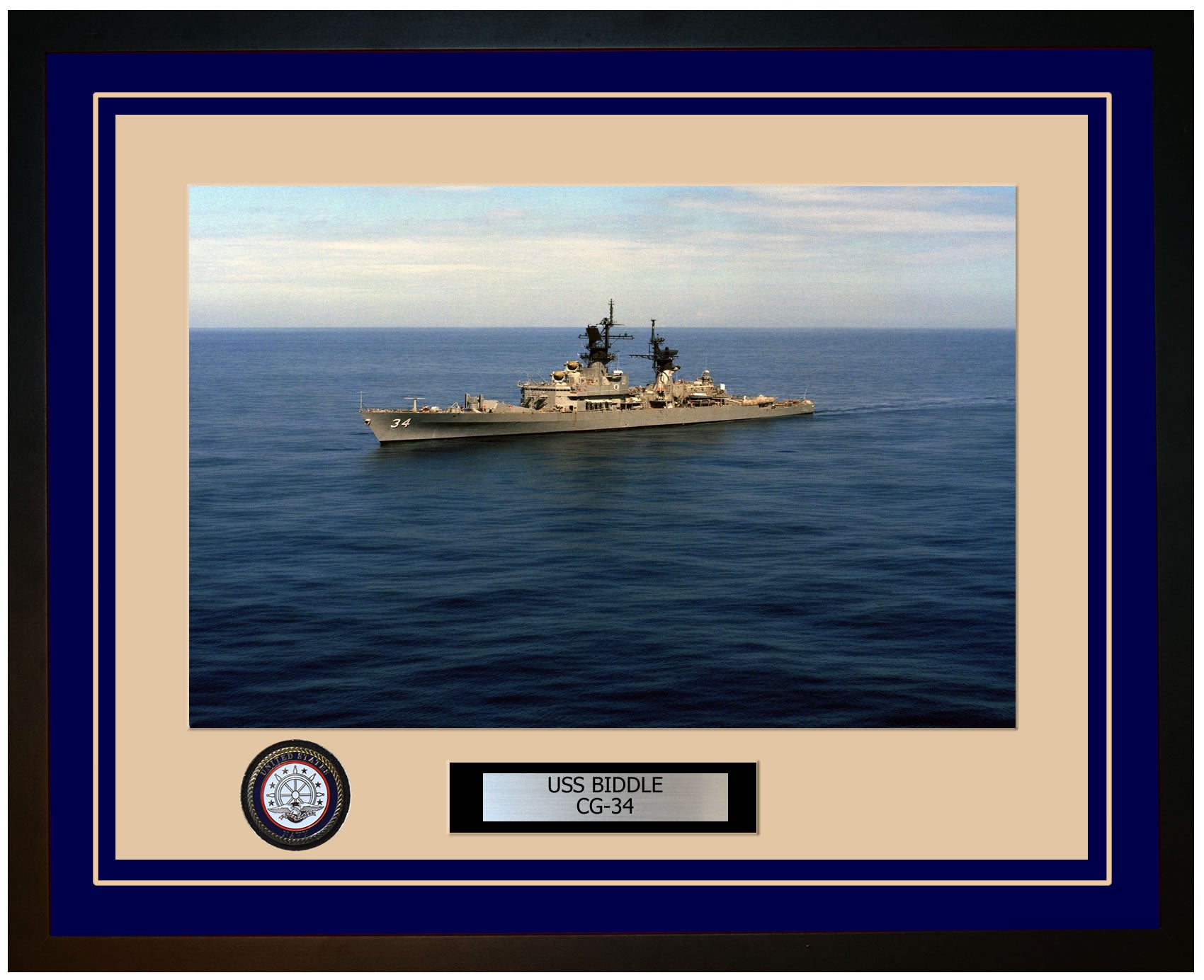 USS BIDDLE CG-34 Framed Navy Ship Photo Blue