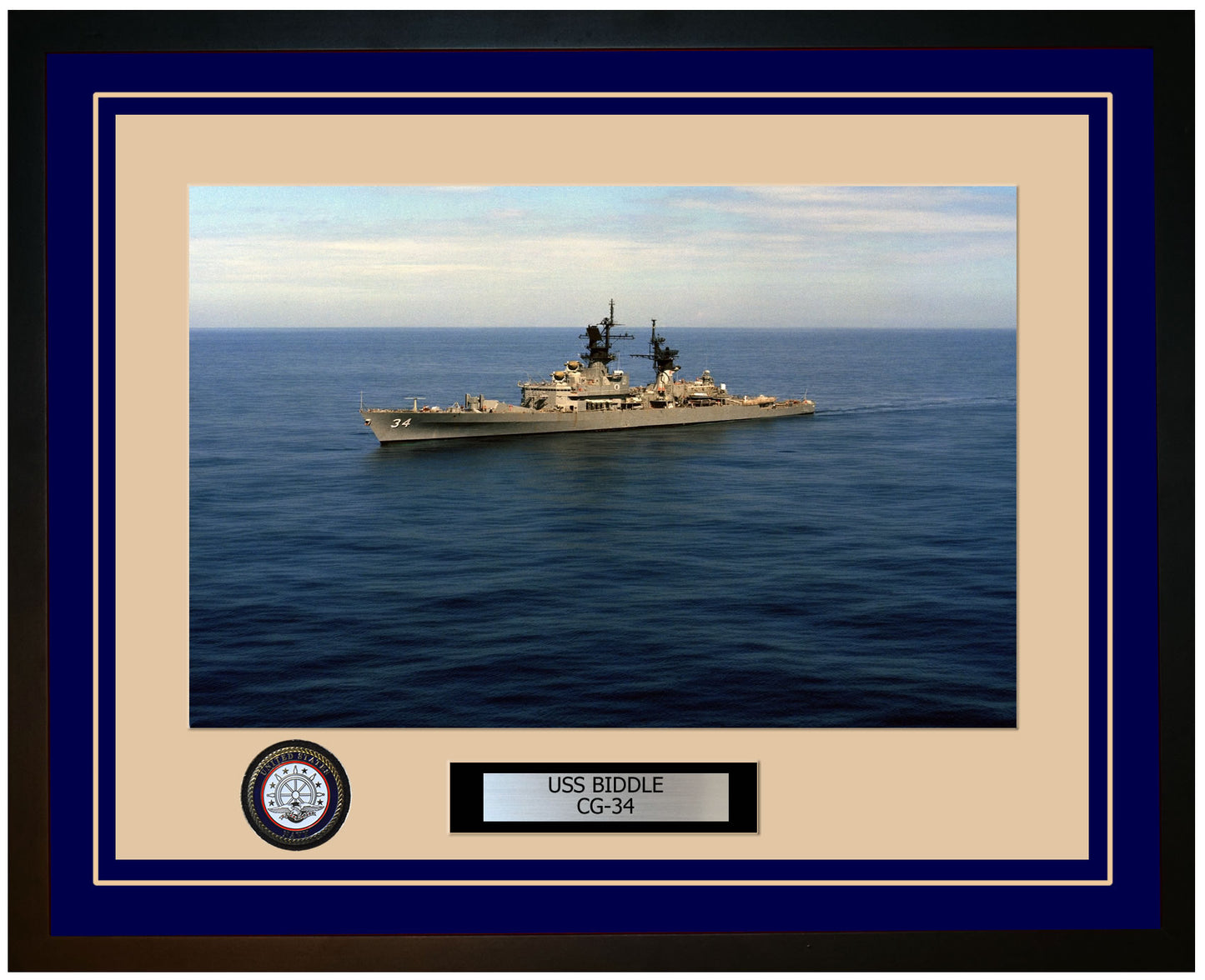 USS BIDDLE CG-34 Framed Navy Ship Photo Blue