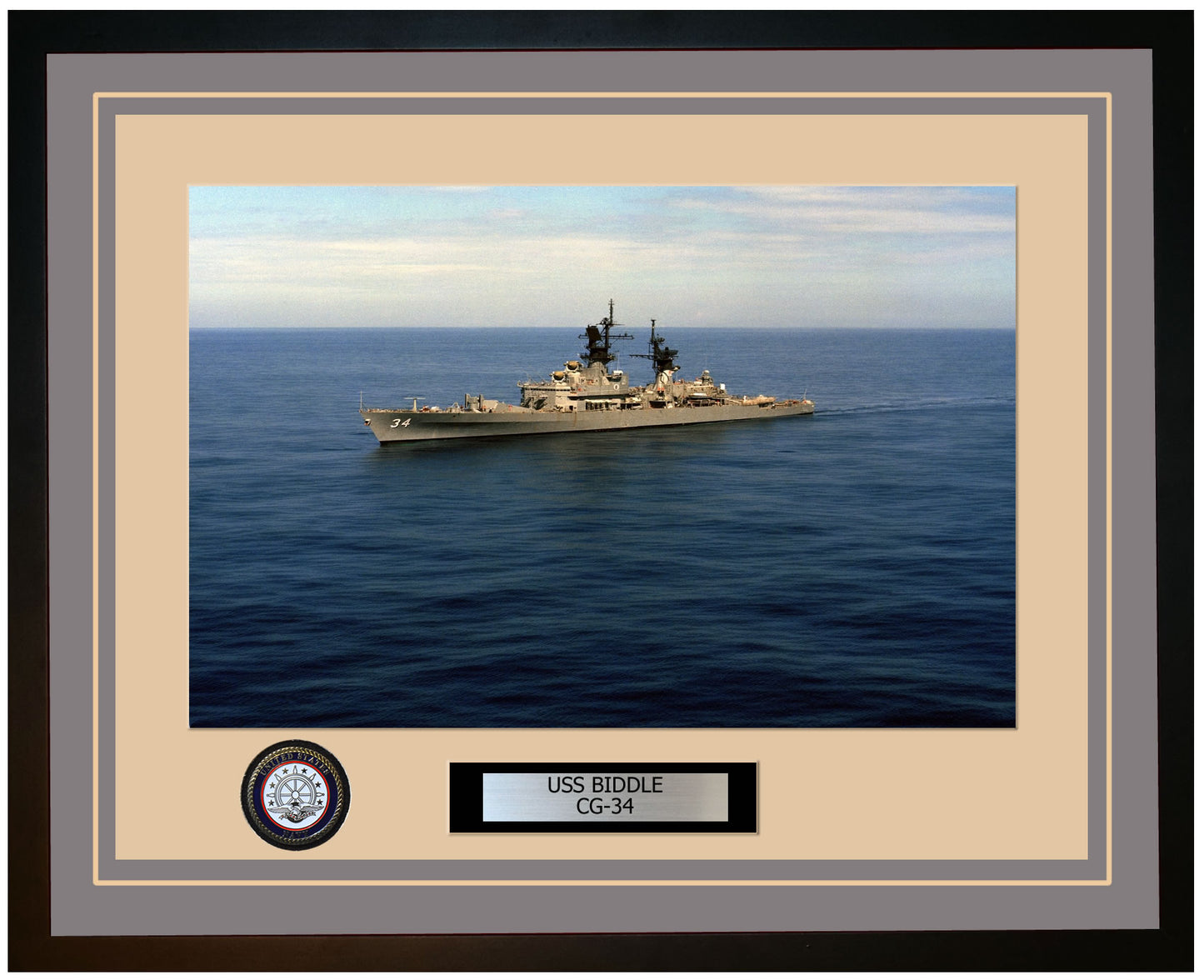 USS BIDDLE CG-34 Framed Navy Ship Photo Grey