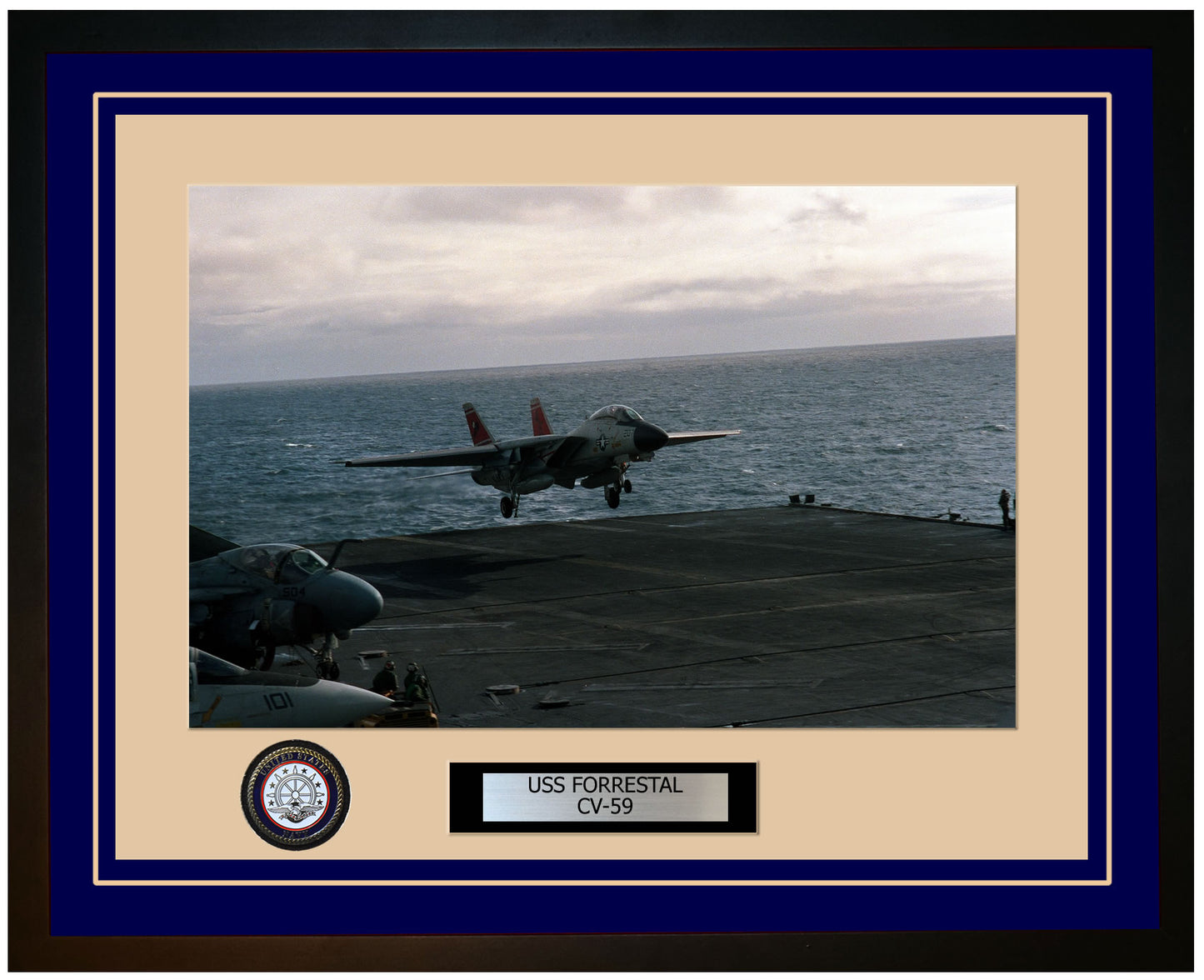 USS FORRESTAL CV-59 Framed Navy Ship Photo Blue