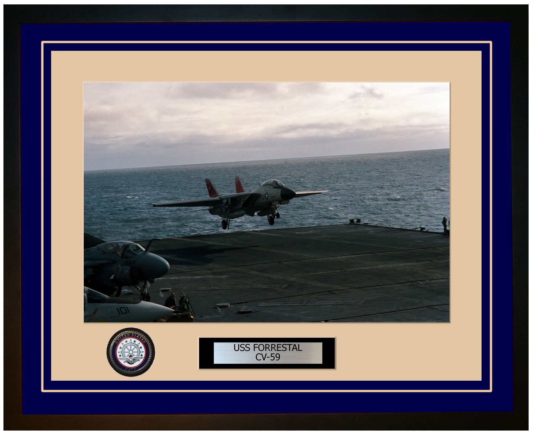USS FORRESTAL CV-59 Framed Navy Ship Photo Blue