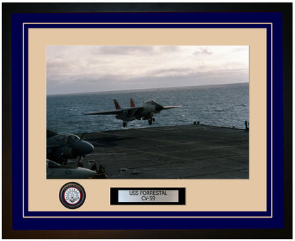 USS FORRESTAL CV-59 Framed Navy Ship Photo Blue