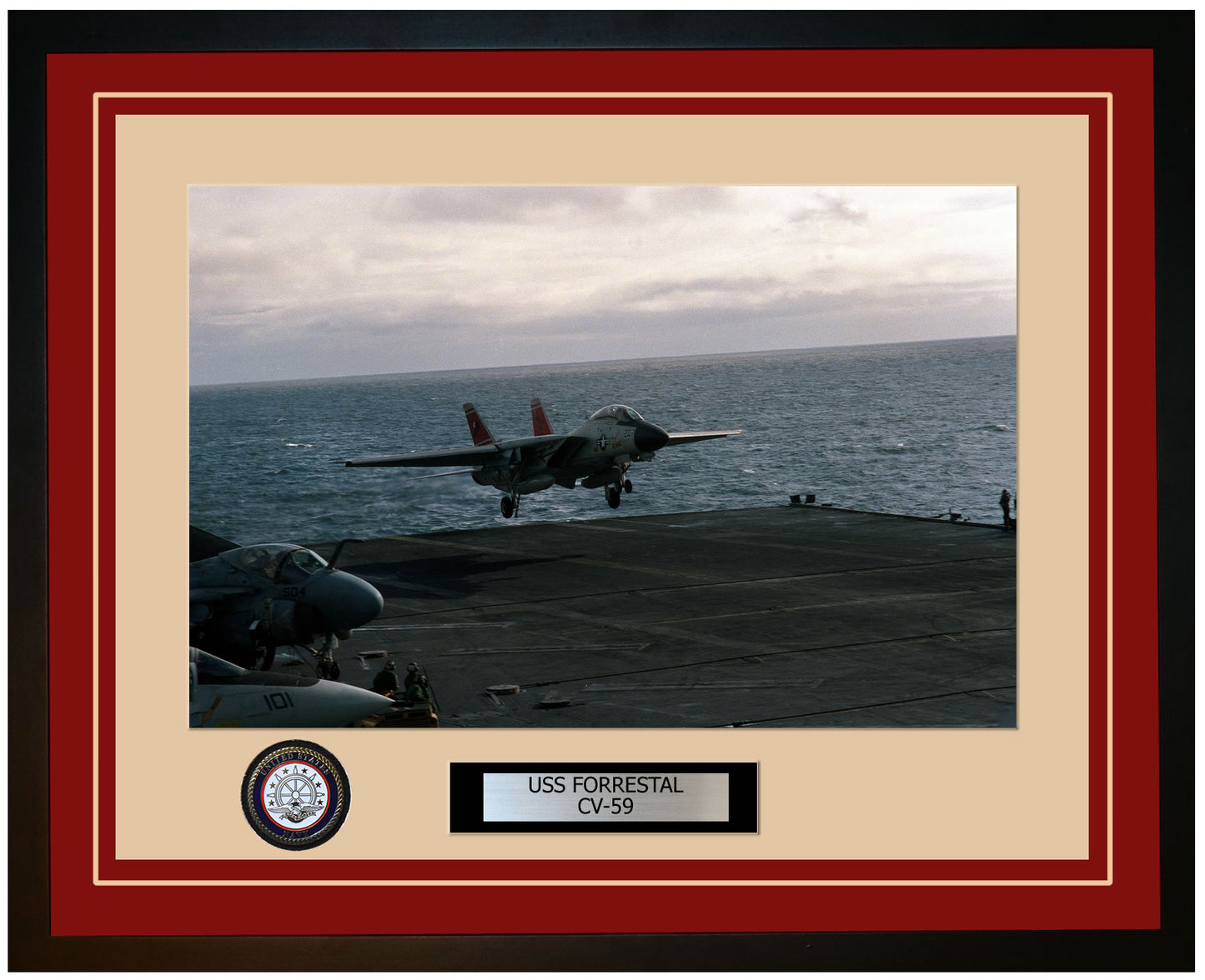 USS FORRESTAL CV-59 Framed Navy Ship Photo Burgundy