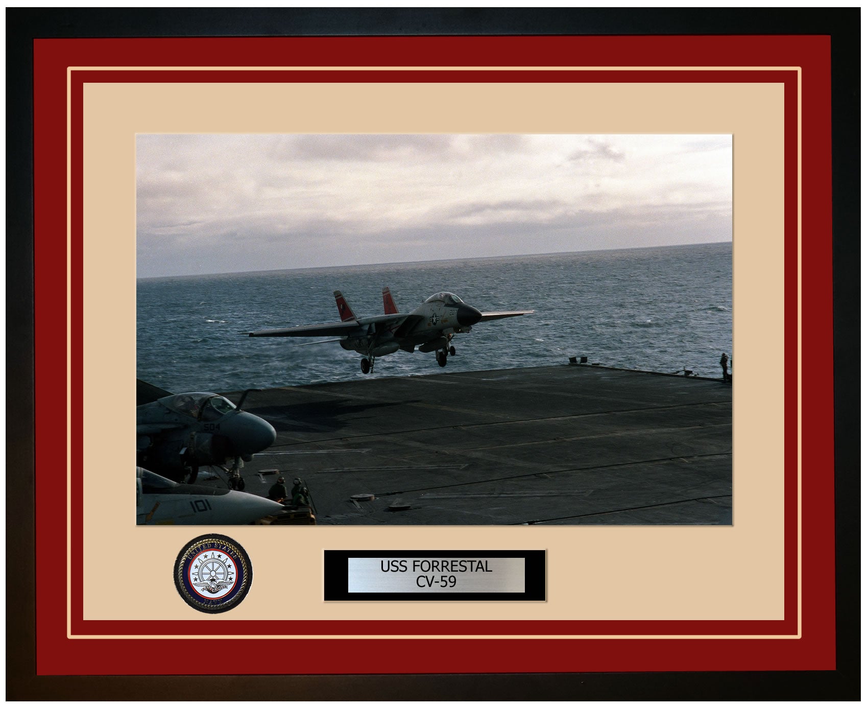 USS FORRESTAL CV-59 Framed Navy Ship Photo Burgundy