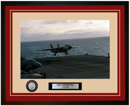 USS FORRESTAL CV-59 Framed Navy Ship Photo Burgundy