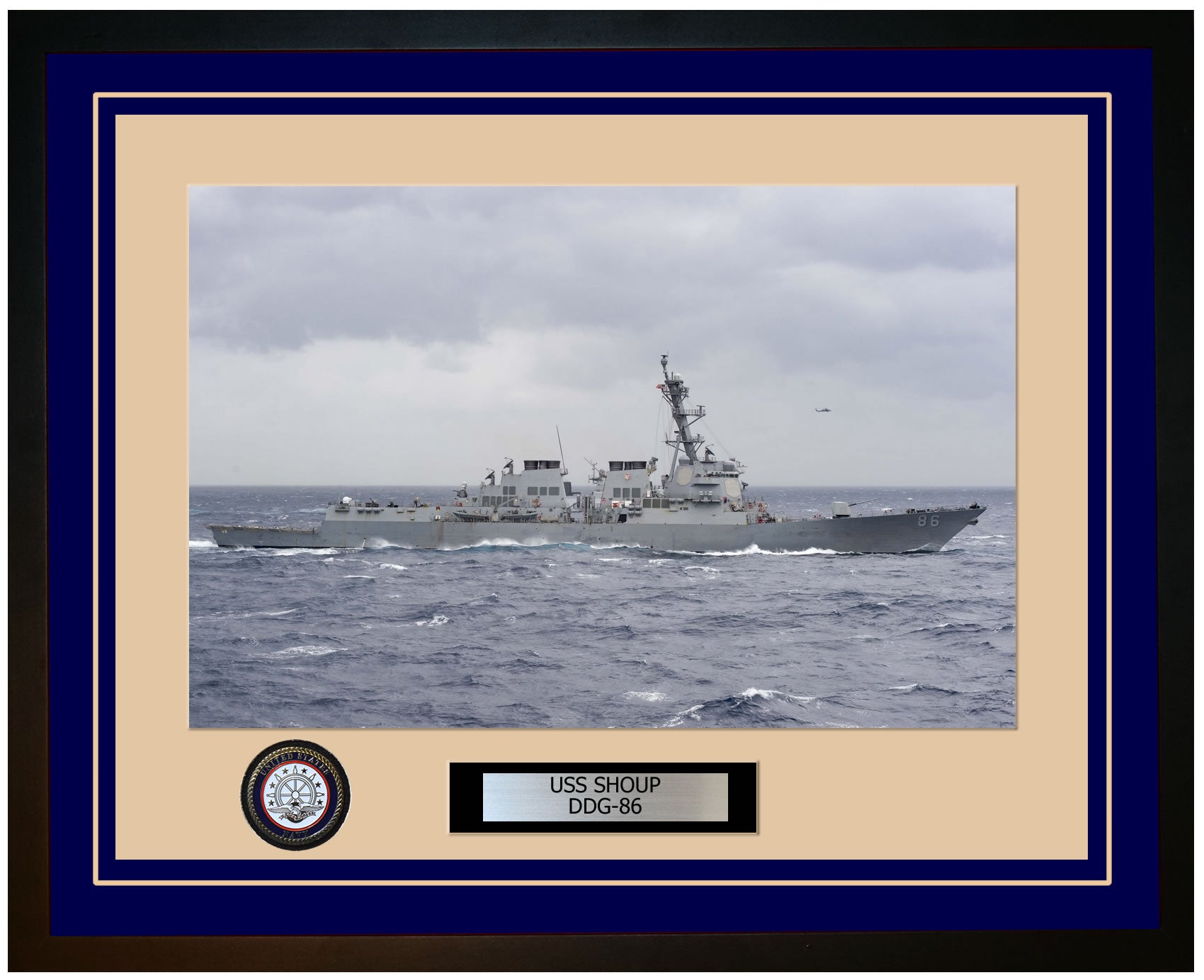USS SHOUP DDG-86 Framed Navy Ship Photo Blue
