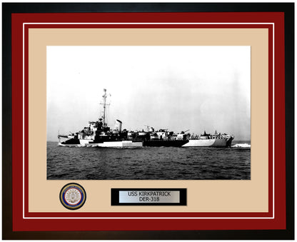 USS Kirkpatrick DER-318 Framed Navy Ship Photo Burgundy