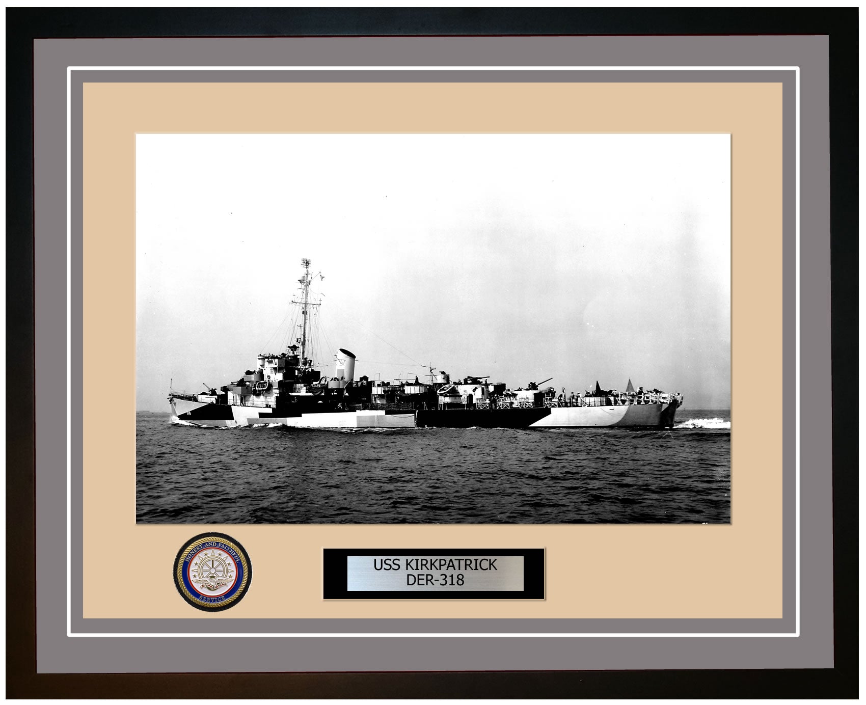 USS Kirkpatrick DER-318 Framed Navy Ship Photo Grey
