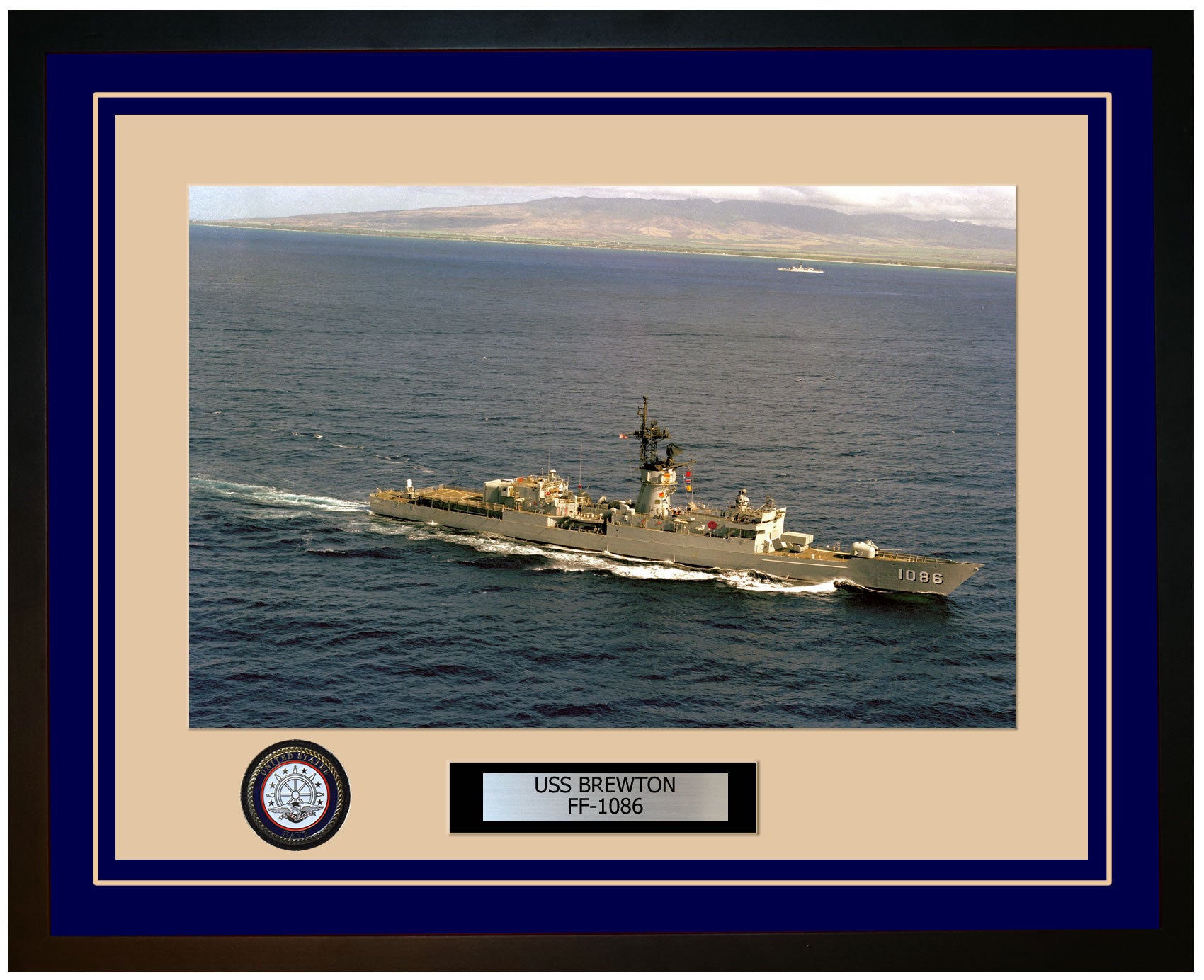 USS BREWTON FF-1086 Framed Navy Ship Photo Blue