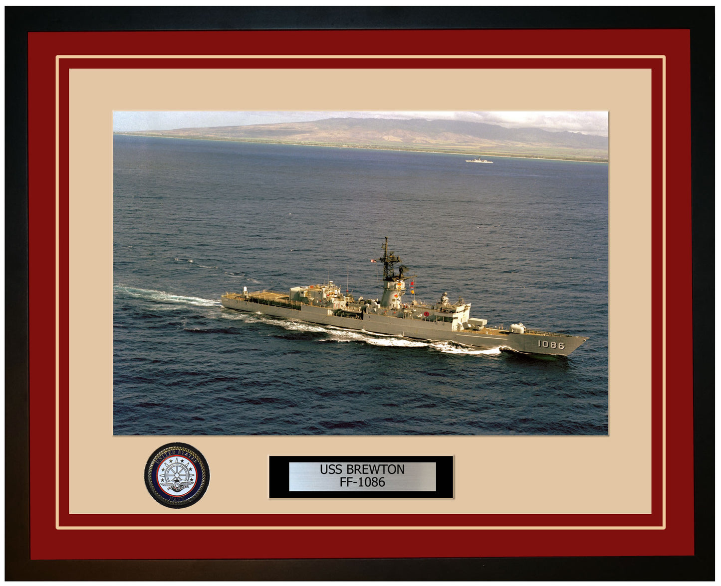 USS BREWTON FF-1086 Framed Navy Ship Photo Burgundy