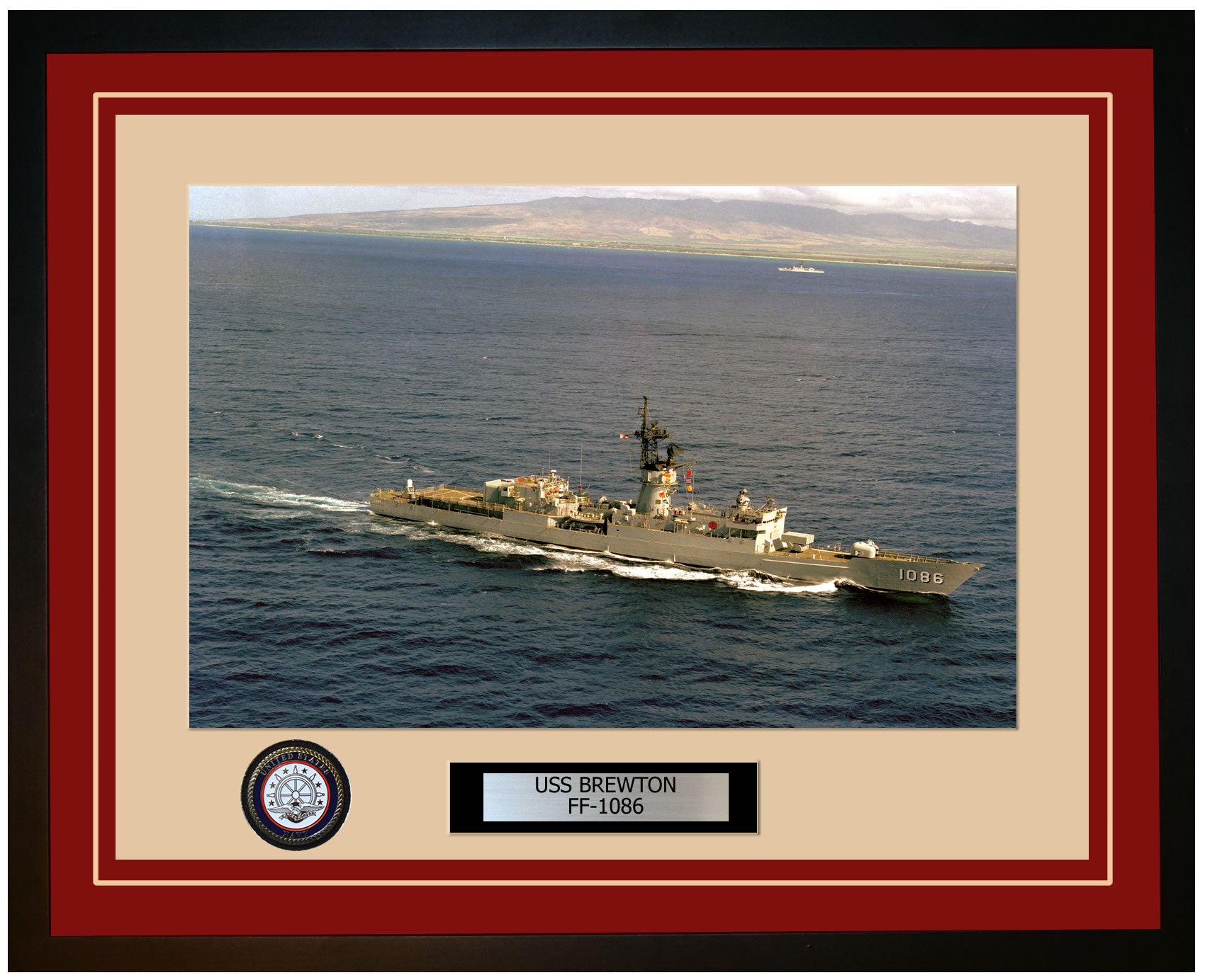 USS BREWTON FF-1086 Framed Navy Ship Photo Burgundy