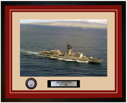 USS BREWTON FF-1086 Framed Navy Ship Photo Burgundy