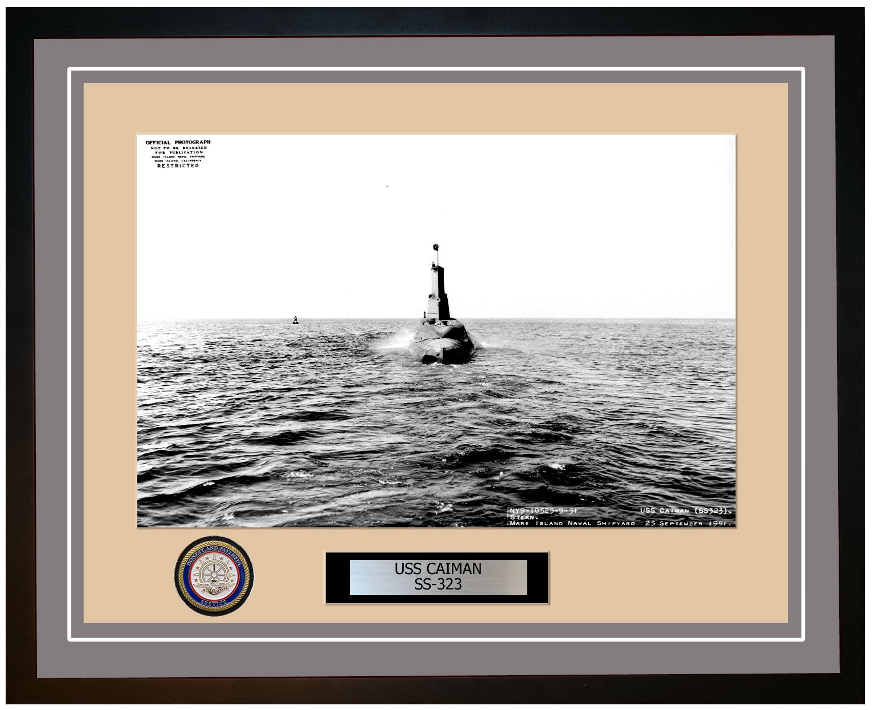 USS Caiman SS-323 Framed Navy Ship Photo Grey