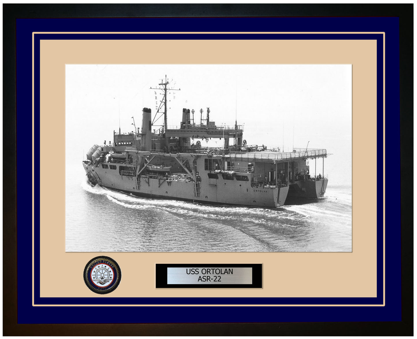 USS ORTOLAN ASR-22 Framed Navy Ship Photo Blue