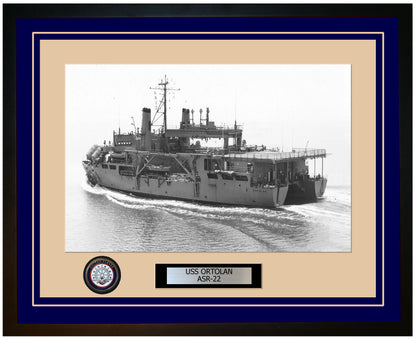 USS ORTOLAN ASR-22 Framed Navy Ship Photo Blue